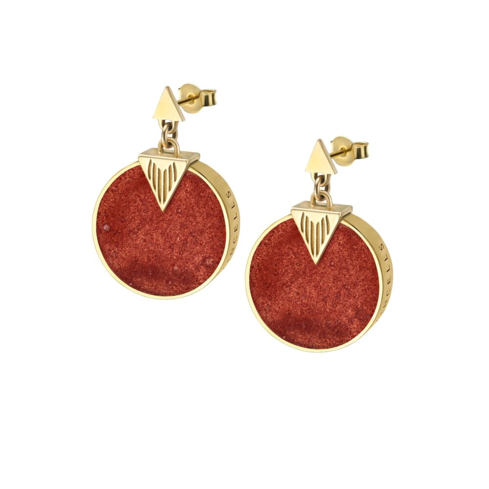VINCELLS SIMULTAS earrings in yellow gold with red wine stone